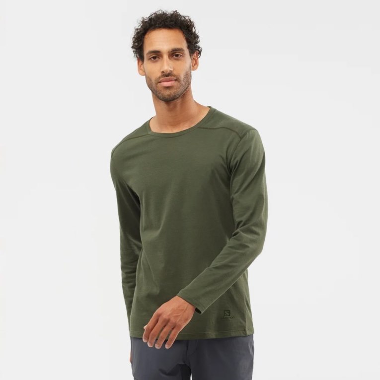 Camiseta Salomon Essential Long Sleeve Hombre Verde Oliva | MX ADFP192